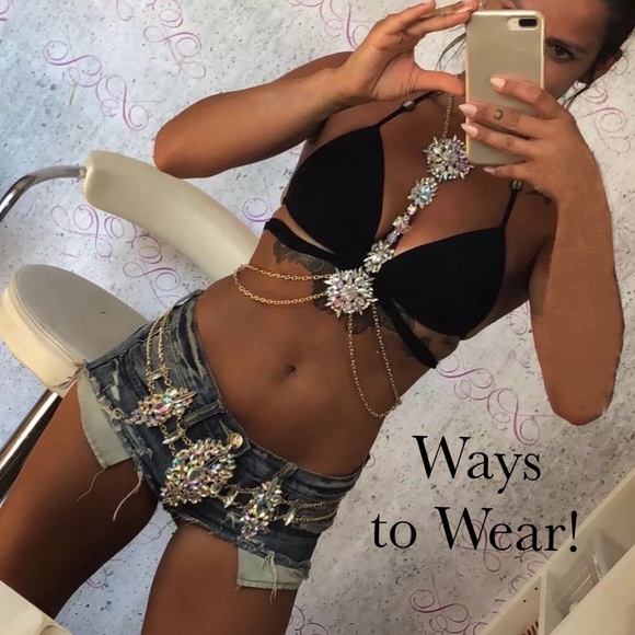 Boho Long Crystal Rhinestone Body Necklace Harness - Picture 13 of 16